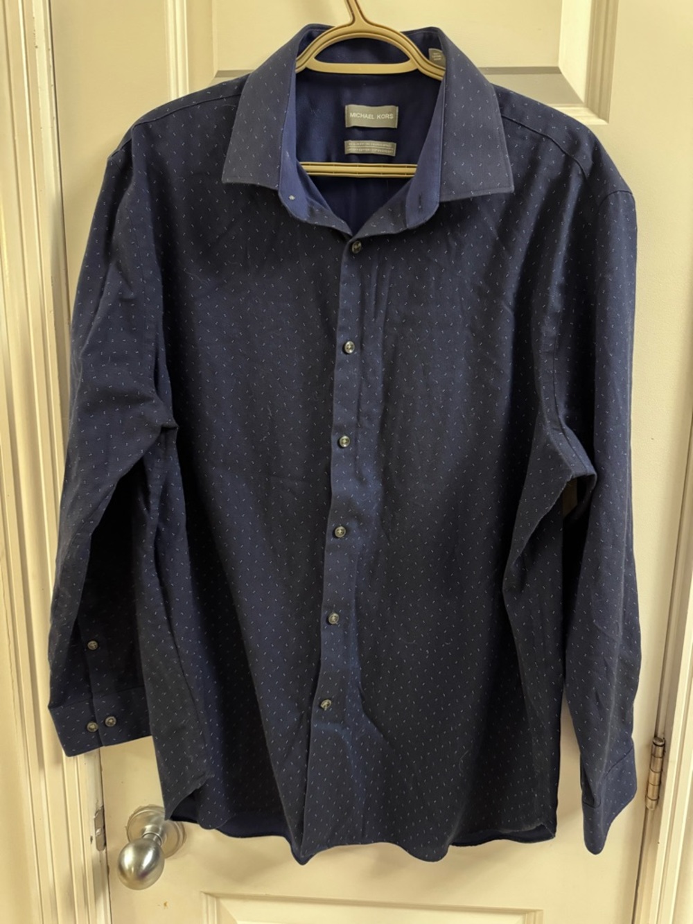 Michael Kors Navy Micro-Pattern Long-Sleeve Dress Shirt